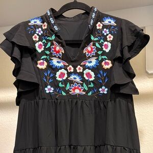 Elegant Black Floral Embroidered Dress